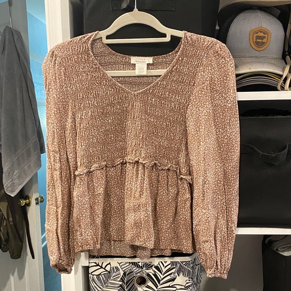 URBAN Romantics V-Neck Brown Blouse - Picture 1 of 4